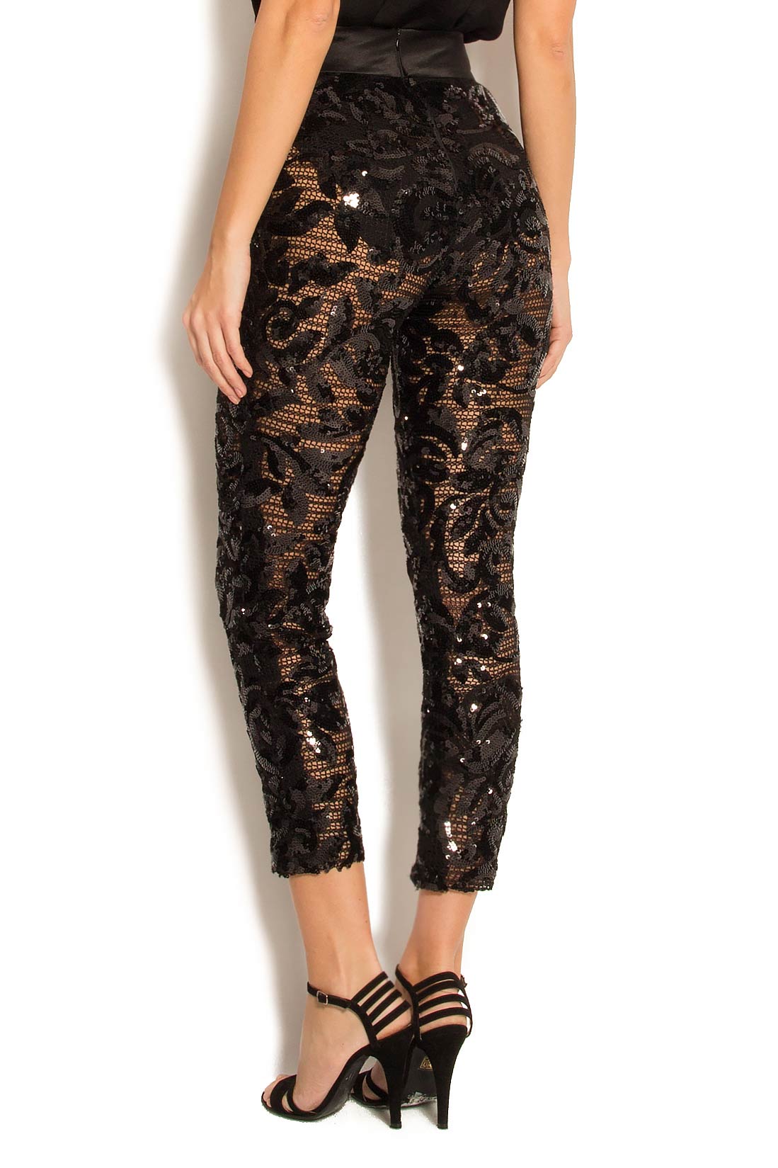 Embroidered sequin crepe pants Antoanelle image 3