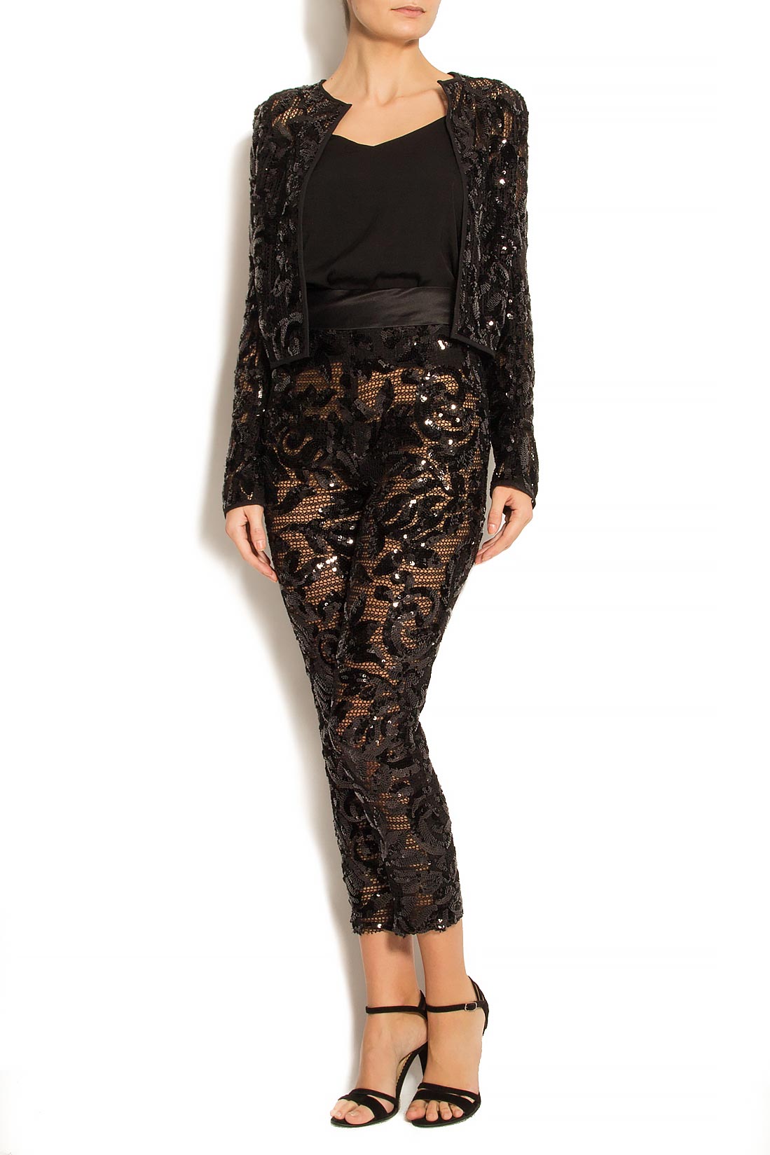 Embroidered sequin crepe pants Antoanelle image 0