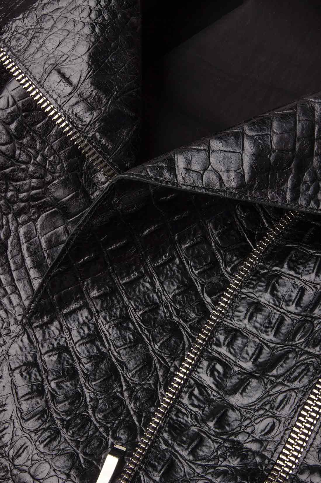 Jacheta din piele naturala cu imprimeu de crocodil Manokhi imagine 4
