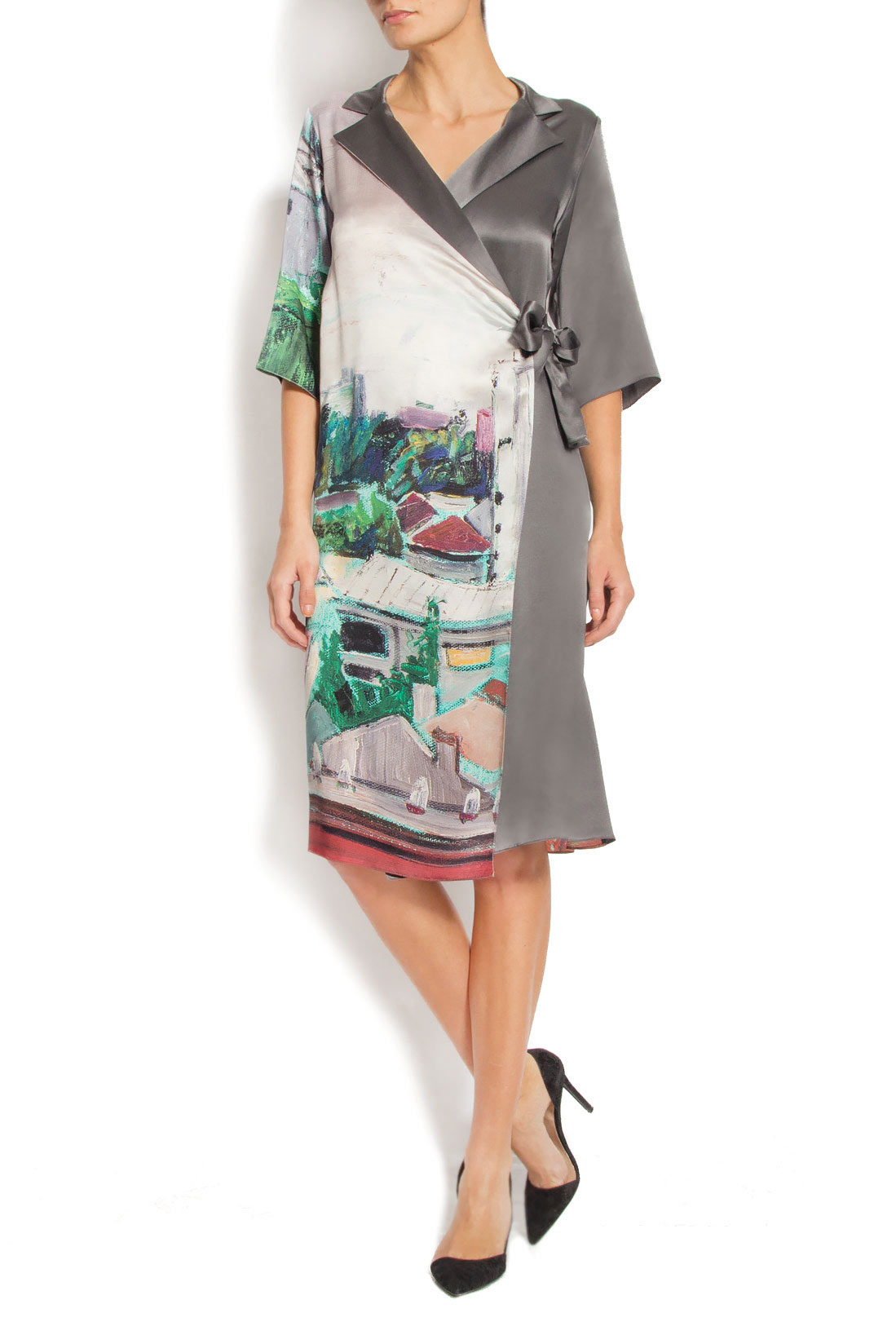 'Eclipsed City' printed silk wrap dress Argo by Andreea Buga image 0