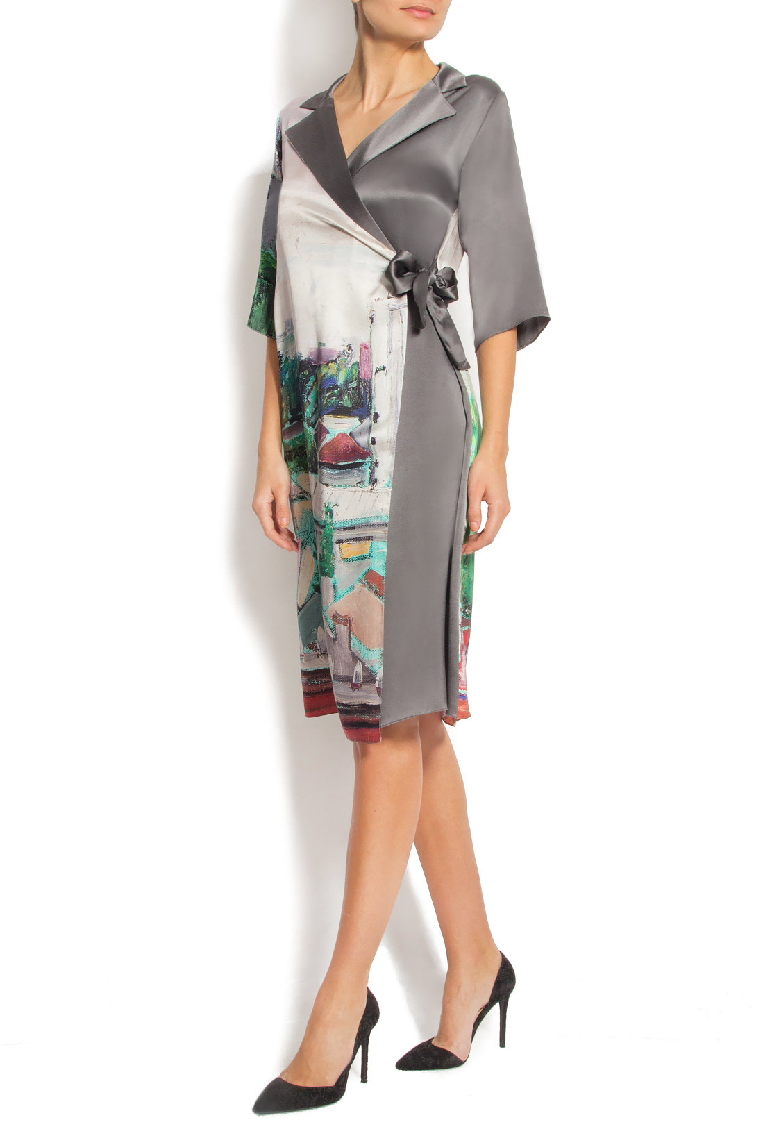 'Eclipsed City' printed silk wrap dress Argo by Andreea Buga image 1