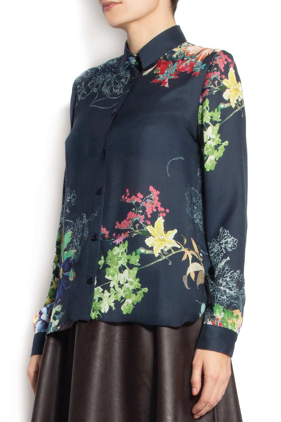 Floral-print silk-blend shirt Lure image 1