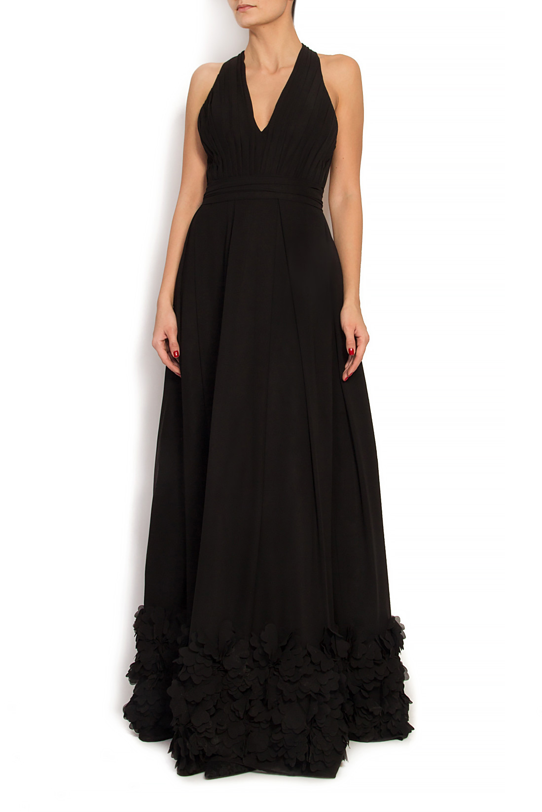 Rochie maxi din crep cu aplicatii florale cusute manual Antoanelle imagine 0