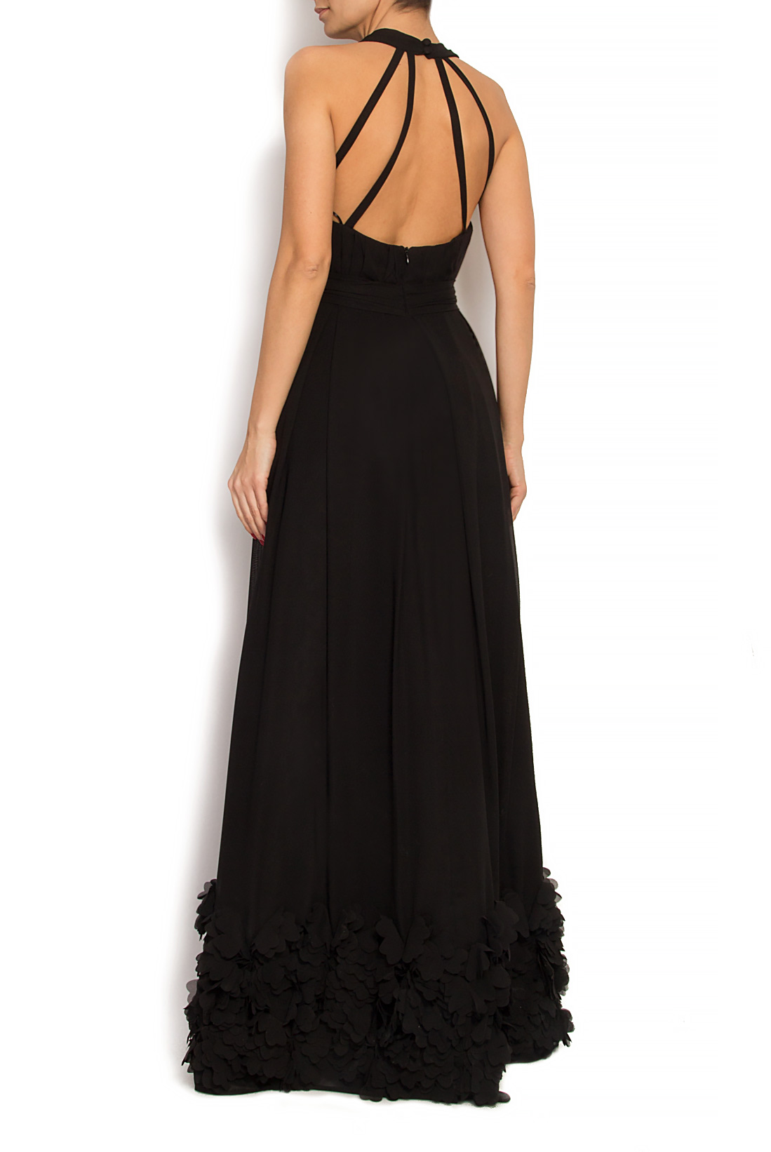 Rochie maxi din crep cu aplicatii florale cusute manual Antoanelle imagine 2