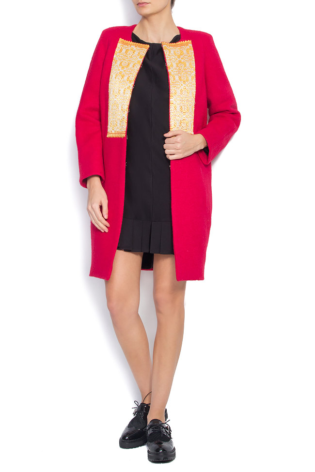 Palton din lana cu insertii din fota traditionala Izabela Mandoiu imagine 1