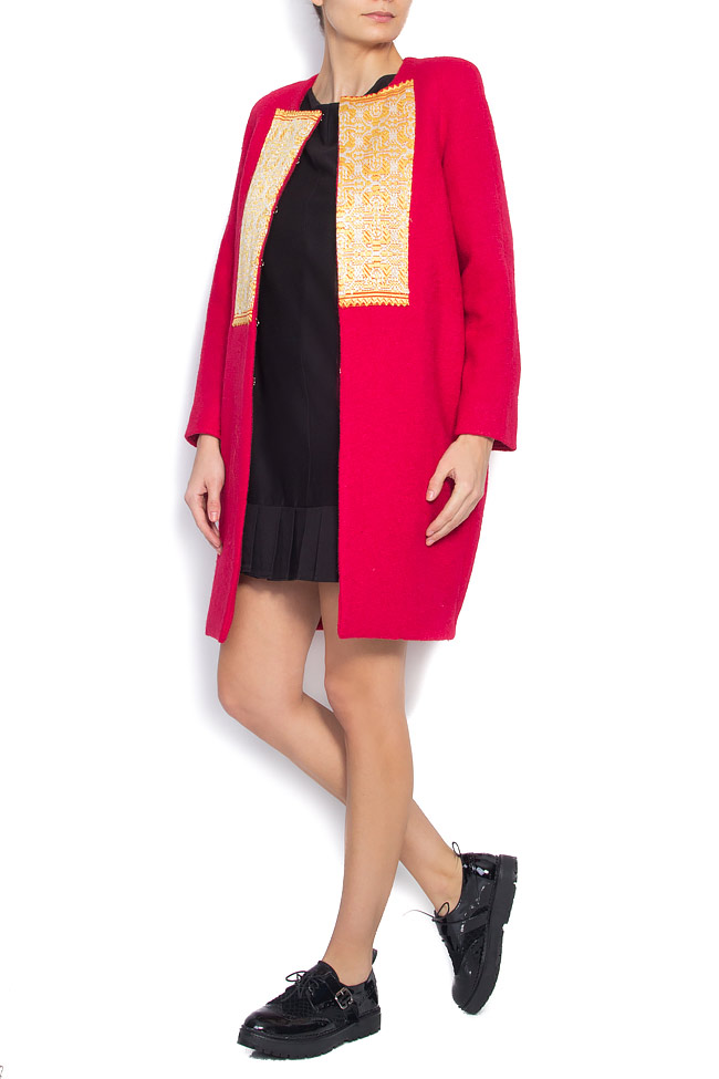 Palton din lana cu insertii din fota traditionala Izabela Mandoiu imagine 2