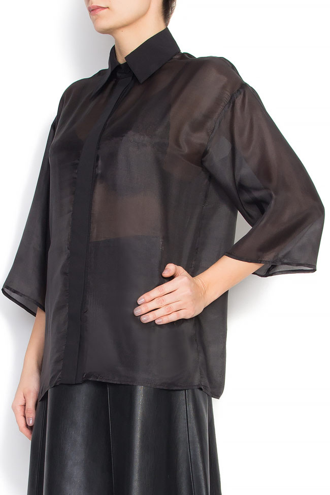 Silk-chiffon and cotton shirt Framboise image 1