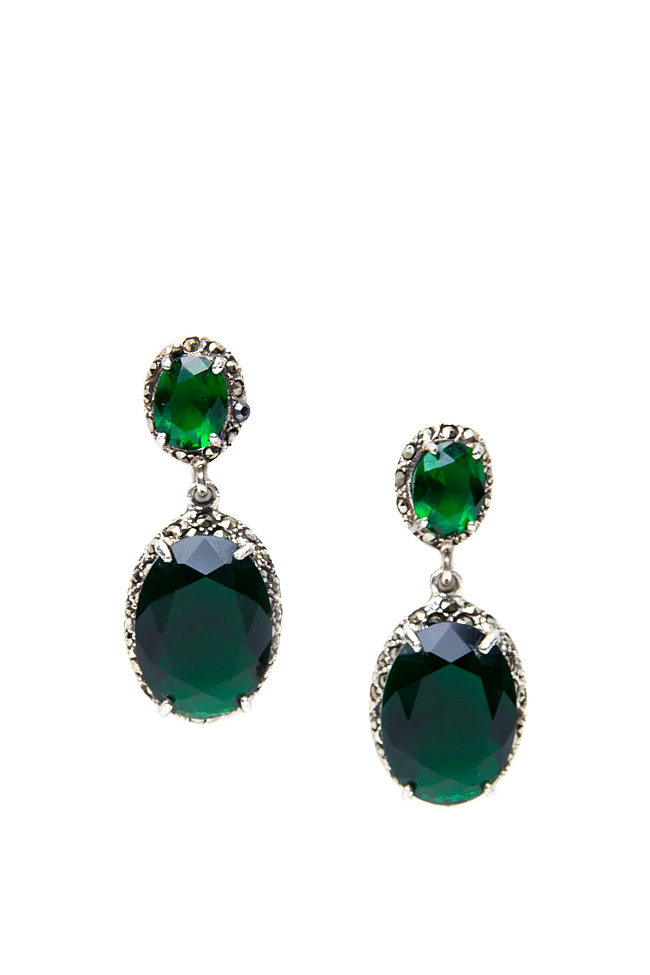 Boucles d'oreilles ornées de zircons verts et marcassites Obsidian image 0