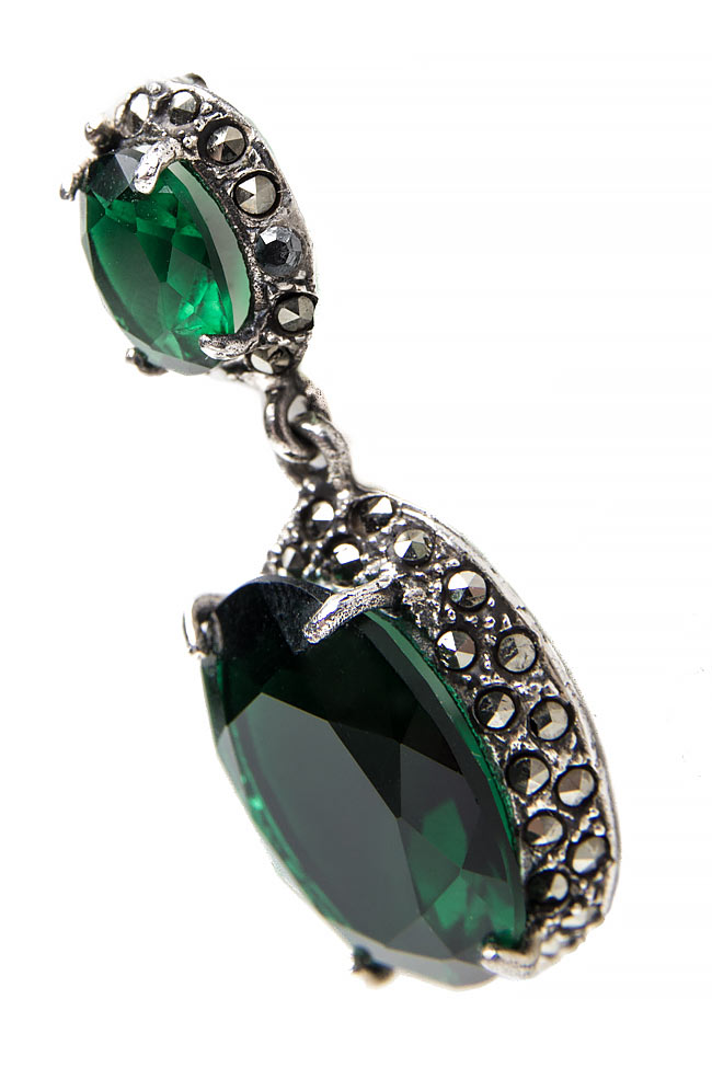 Boucles d'oreilles ornées de zircons verts et marcassites Obsidian image 1