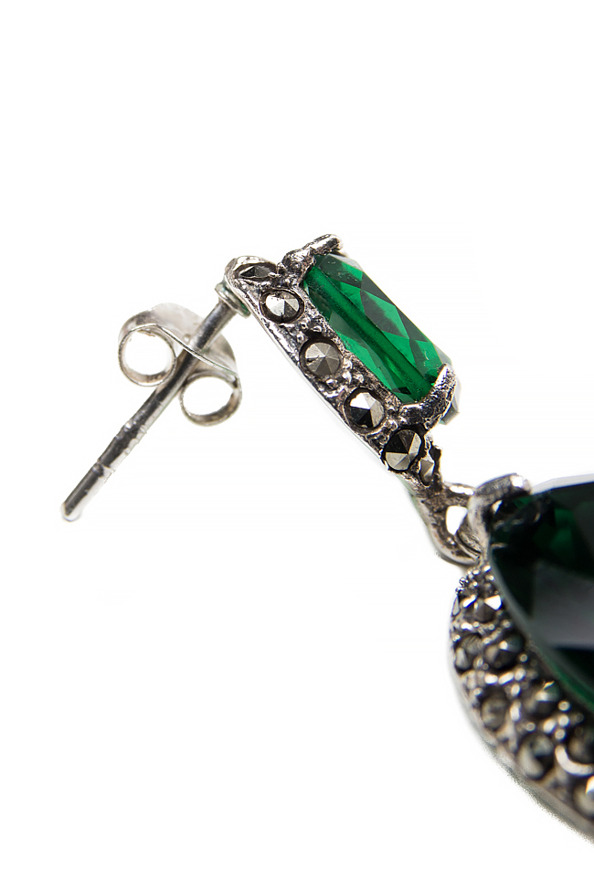 Boucles d'oreilles ornées de zircons verts et marcassites Obsidian image 2
