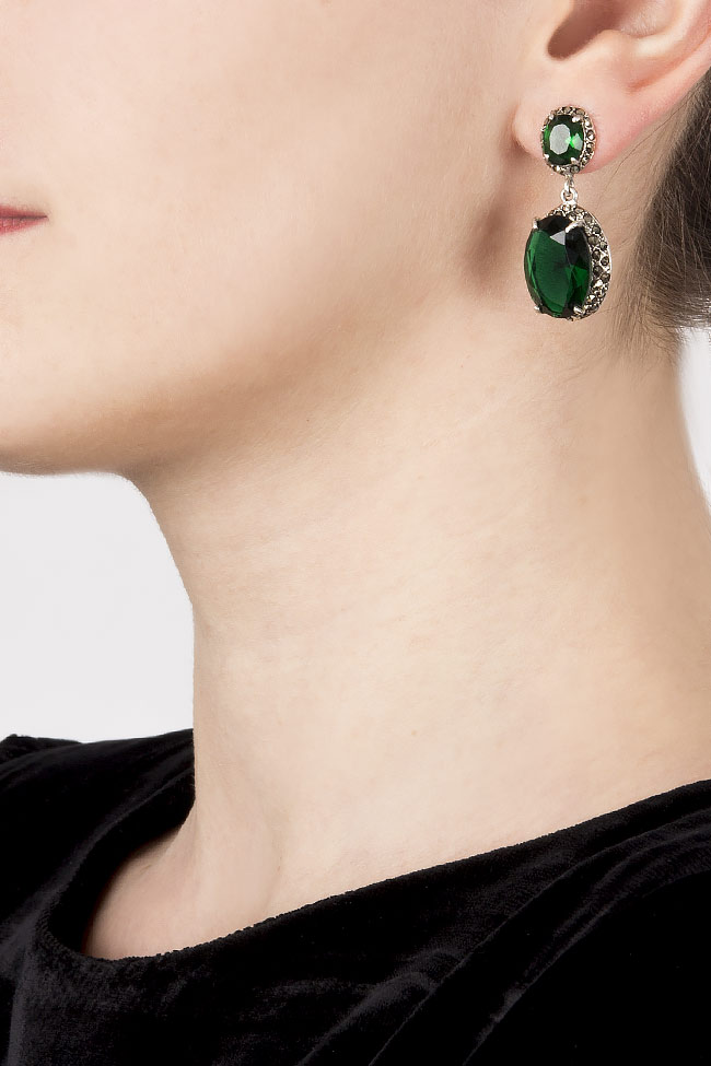 Boucles d'oreilles ornées de zircons verts et marcassites Obsidian image 3