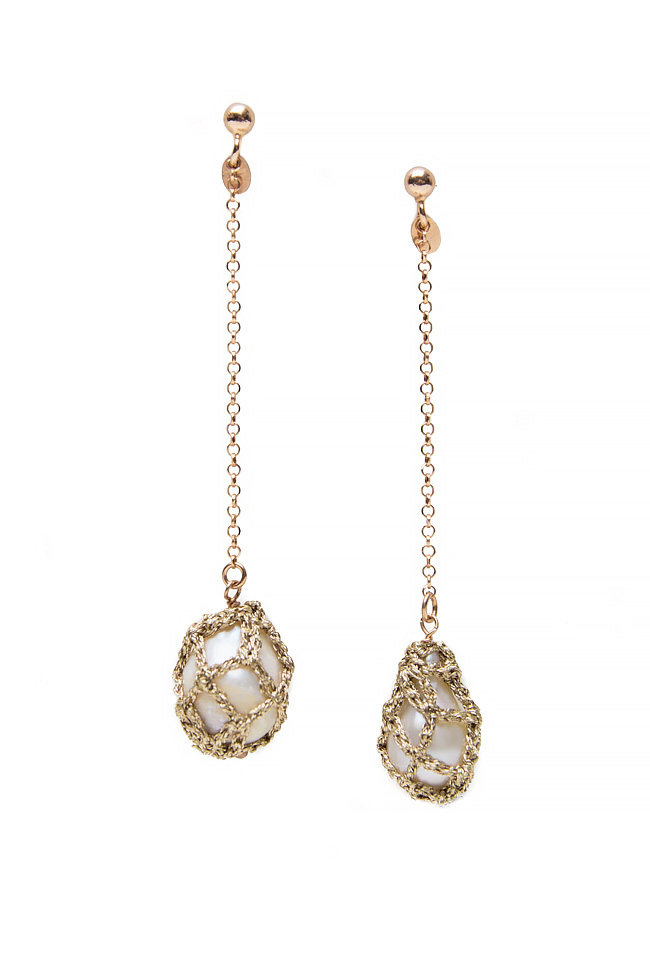 Boucles d'oreilles en argent doré et perles cultivées Obsidian image 0