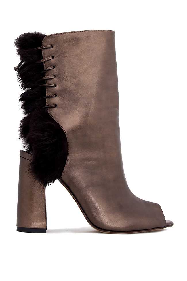 Fur leather peep-toe ankle boots Ana Kaloni image 0