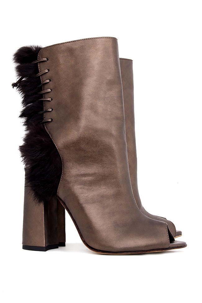 Fur leather peep-toe ankle boots Ana Kaloni image 1