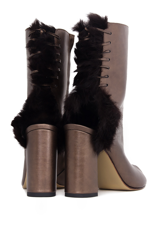 Fur leather peep-toe ankle boots Ana Kaloni image 2