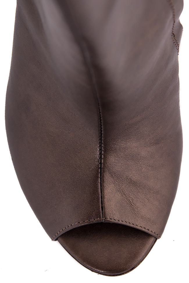 Fur leather peep-toe ankle boots Ana Kaloni image 3