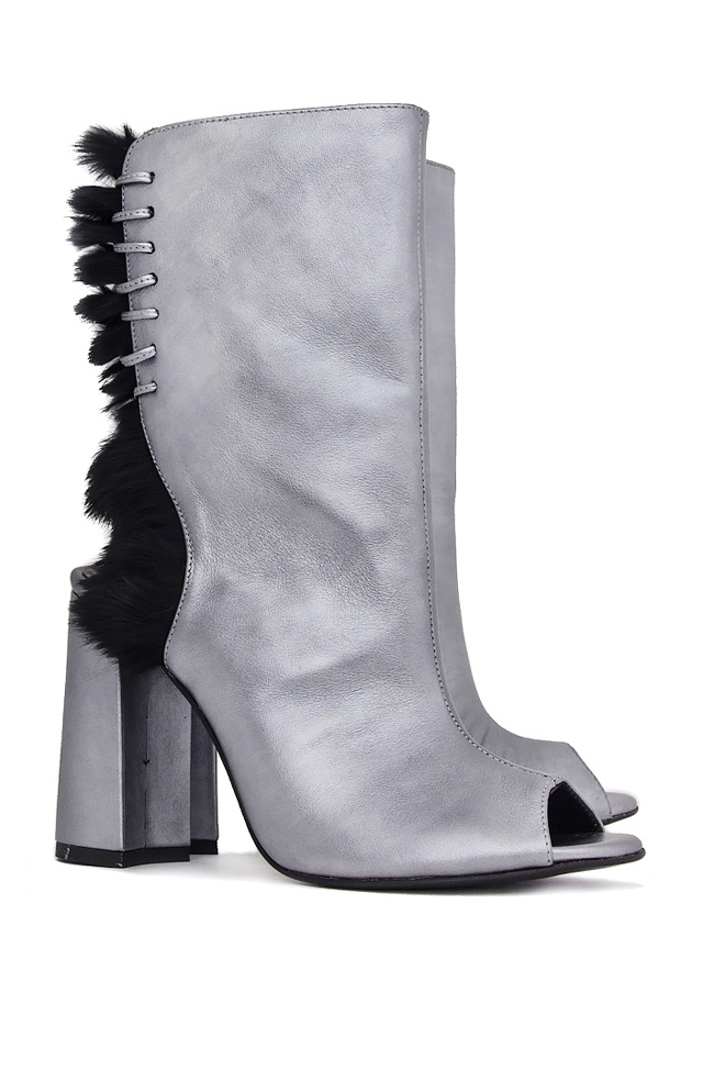 Fur leather peep-toe ankle boots Ana Kaloni image 1