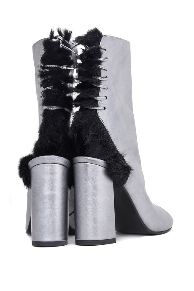 Fur leather peep-toe ankle boots Ana Kaloni image 2
