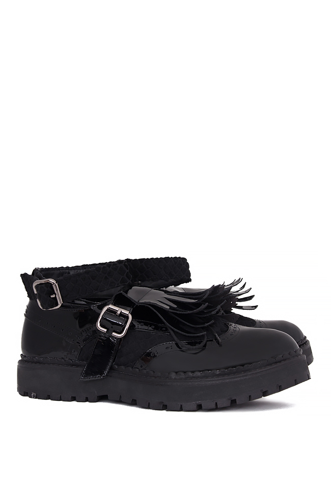 Calf hair and patent leather fringed leather brogues Ana Kaloni image 1