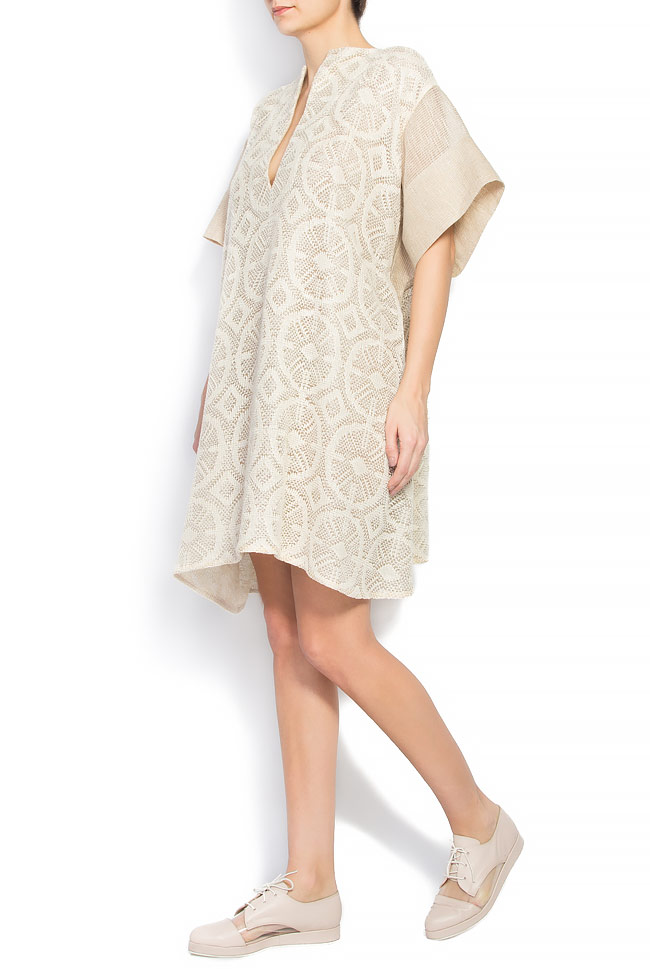 Crochet-paneled linen-blend dress Daniela Barb image 1
