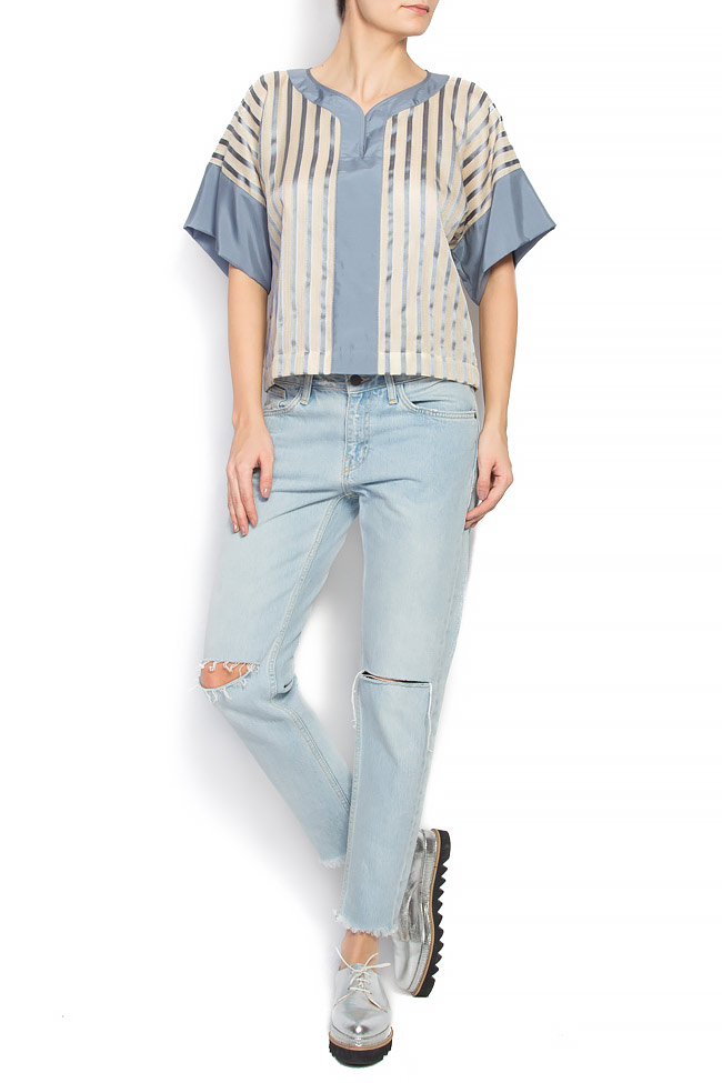 Striped linen and silk-blend blouse Daniela Barb image 0