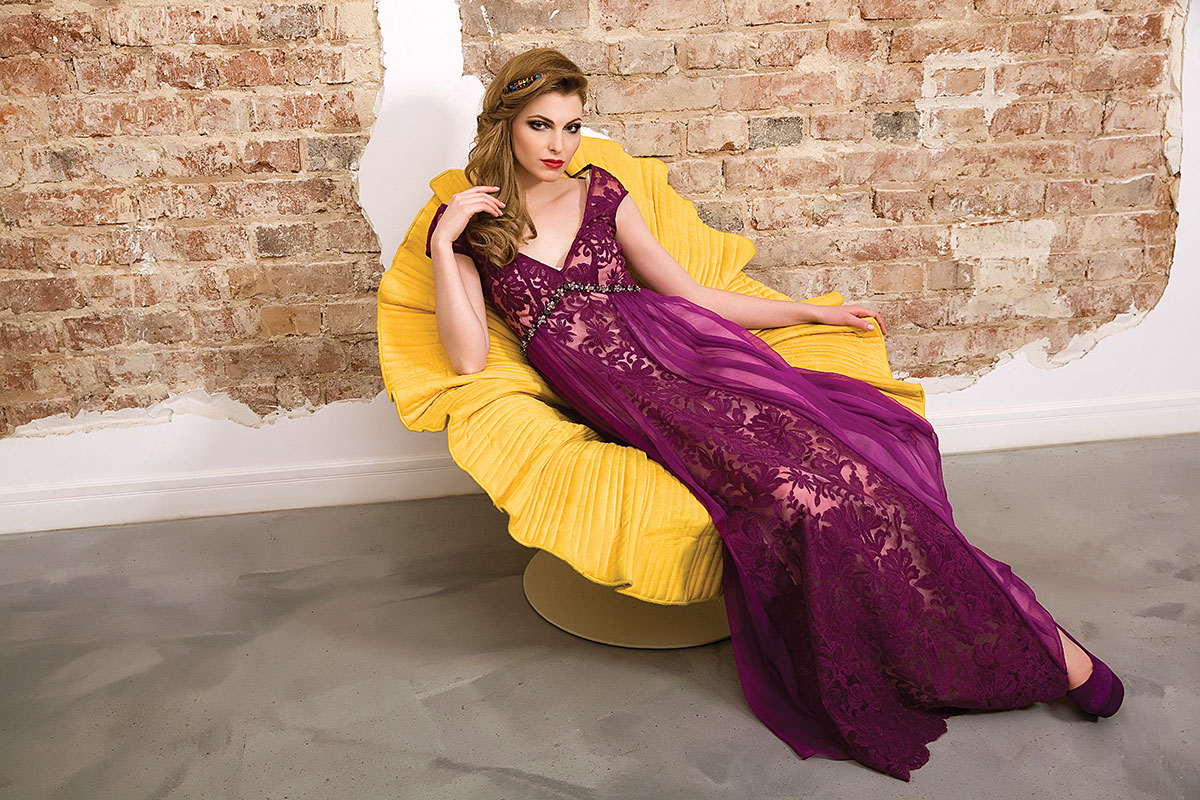 Purple silk maxi dress with crystals Elena Perseil image 3
