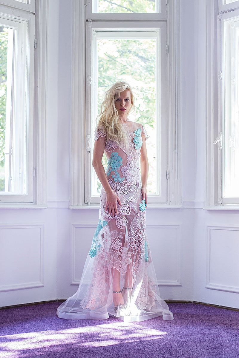 Tulle and handmade embroidered lace gown Elena Perseil image 3