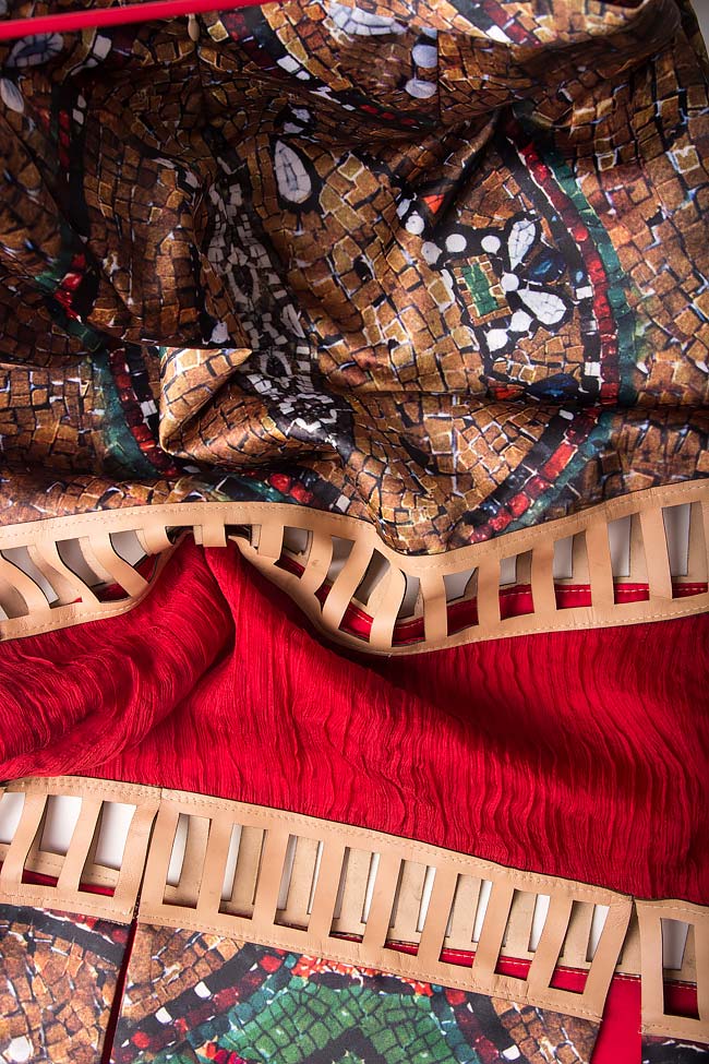 Cutout silk-blend leather-paneled skirt  Alexandru Raicu image 3