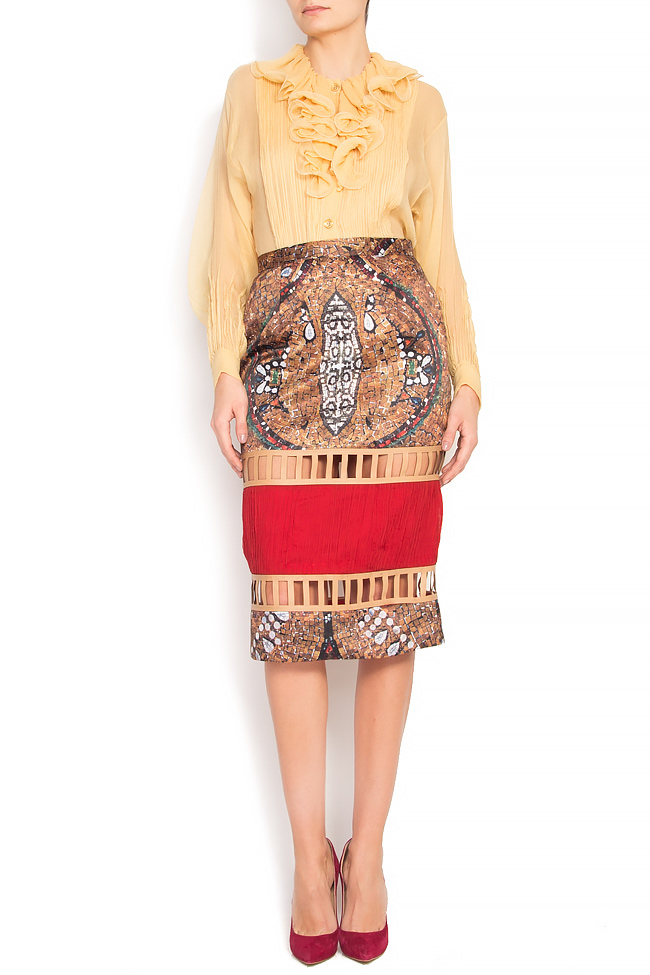 Cutout silk-blend leather-paneled skirt  Alexandru Raicu image 0