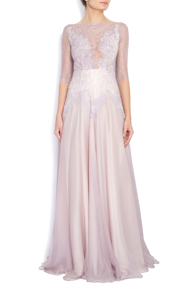 Embroidered Chantilly lace silk-georgette gown Nicole Enea image 0
