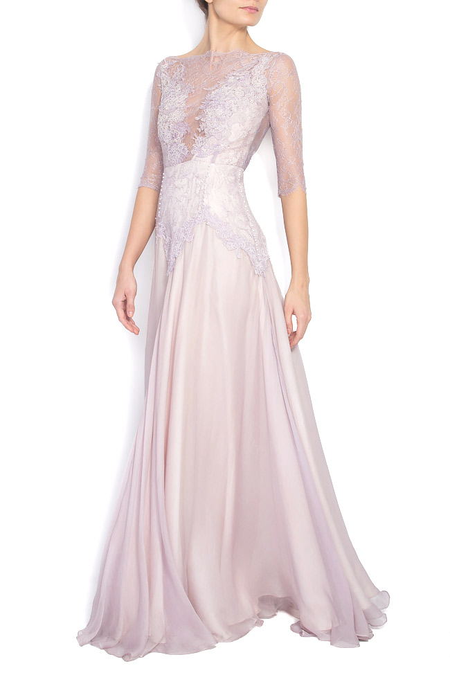 Embroidered Chantilly lace silk-georgette gown Nicole Enea image 1