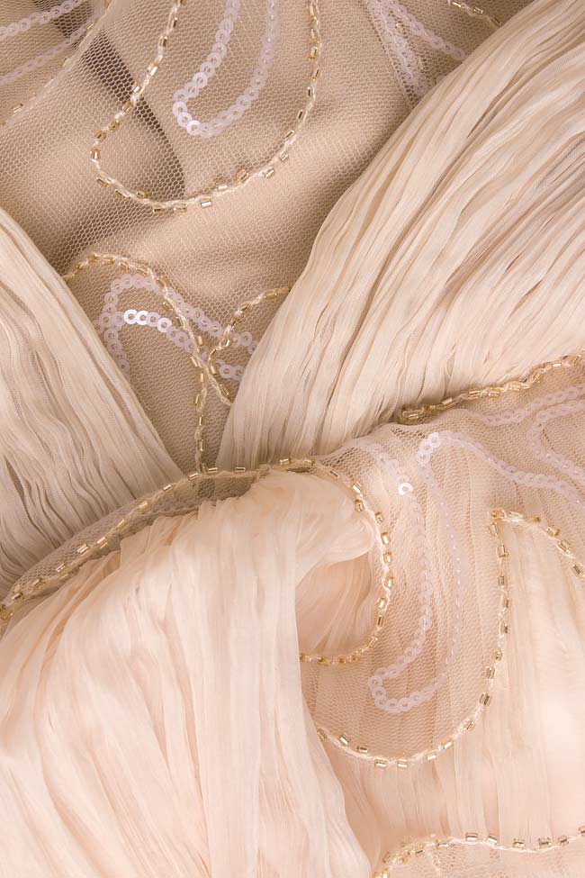 Embellished silk-chiffon hand-sewn Chantilly lace gown Nicole Enea image 3