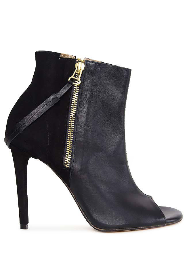 Suede and leather peep-toe ankle boots Mihaela Glavan  image 0