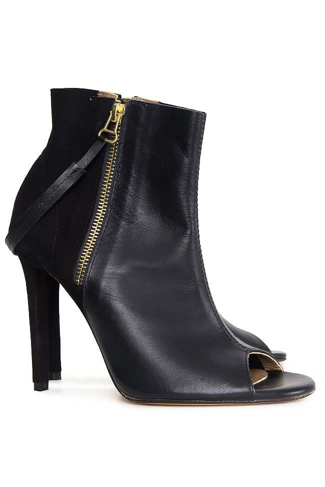 Suede and leather peep-toe ankle boots Mihaela Glavan  image 1