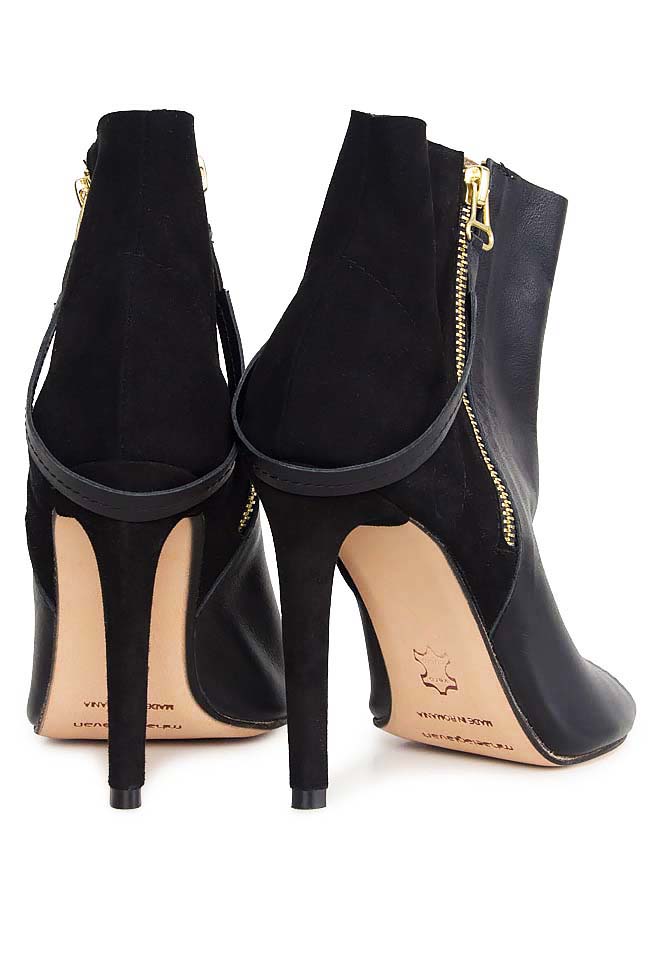 Suede and leather peep-toe ankle boots Mihaela Glavan  image 2