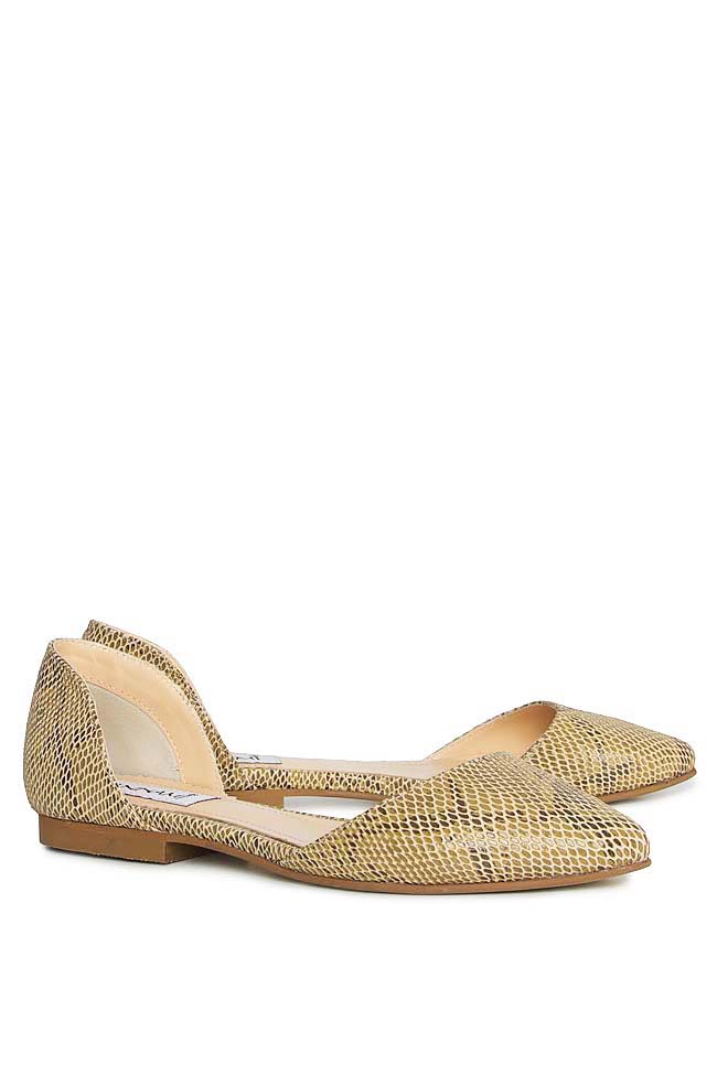 Snake-effect leather point-toe flats Hannami image 1