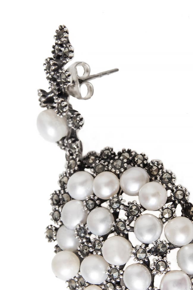 Cercei vintage din argint si perle de cultura Obsidian imagine 2