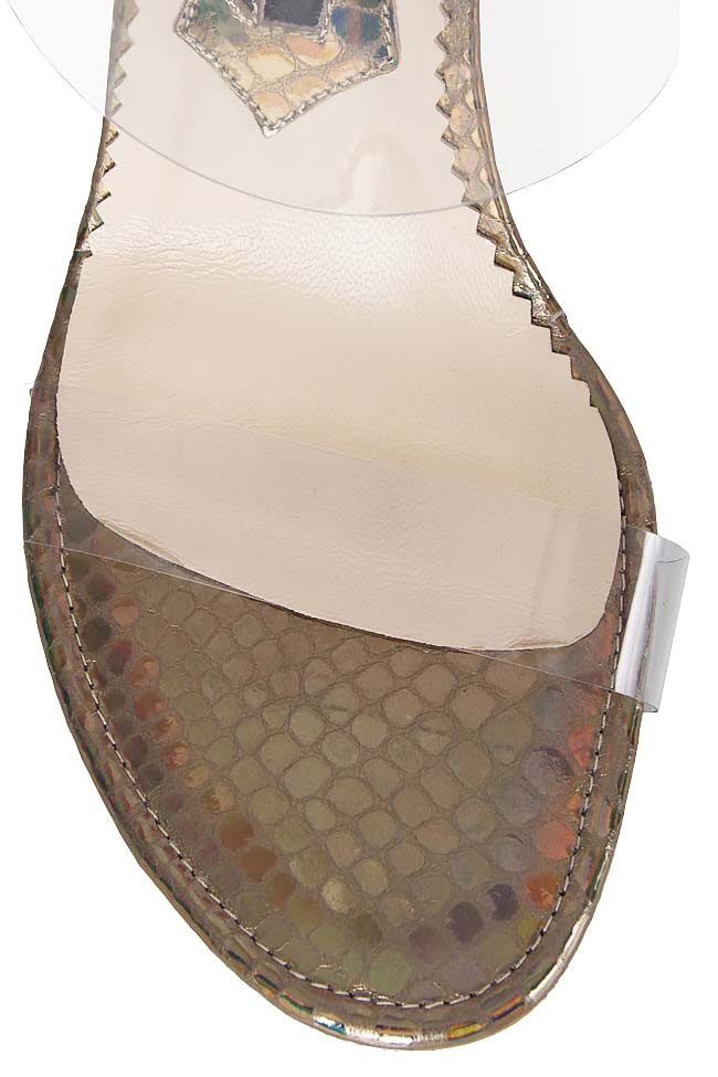 Sandale din piele metalizata tip sarpe si PVC Mihai Albu imagine 3