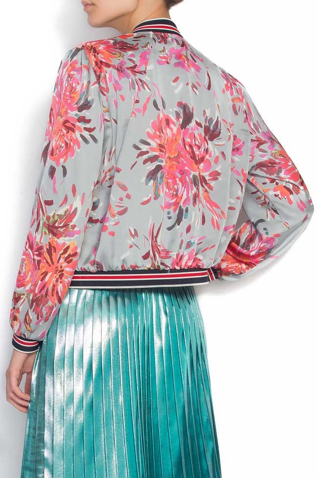 Jacheta din amestec de matase cu imprimeu floral Cloche imagine 2