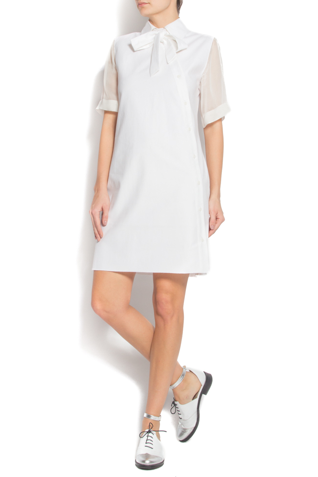 Cotton dress with silk sleeve Framboise image 0