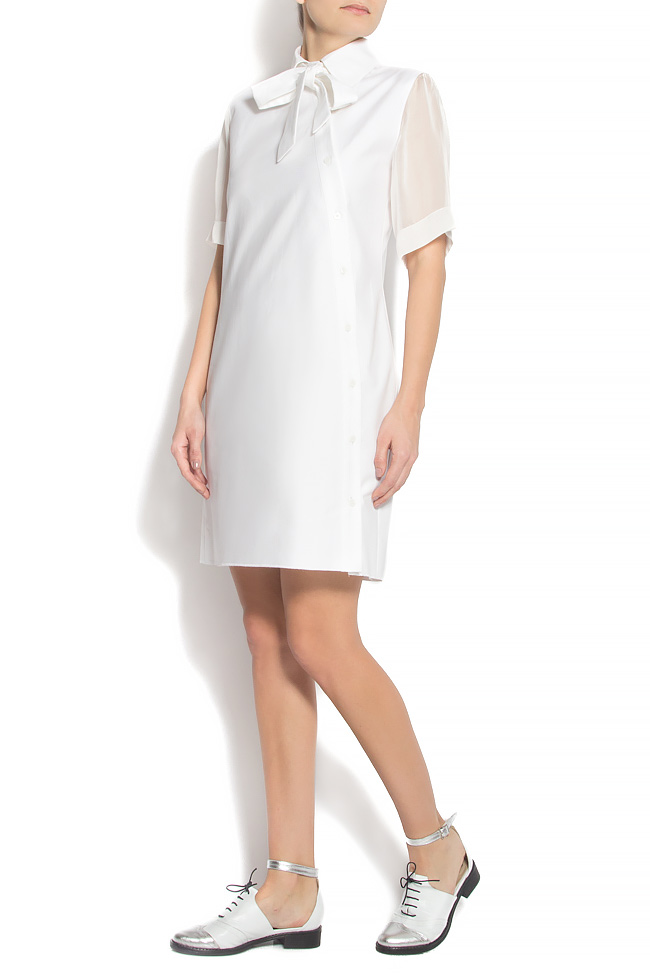 Cotton dress with silk sleeve Framboise image 2