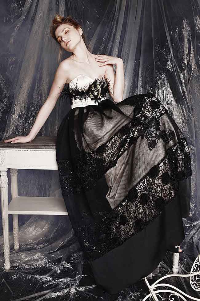 Silk and lace maxi dress with feathers Elena Perseil image 3