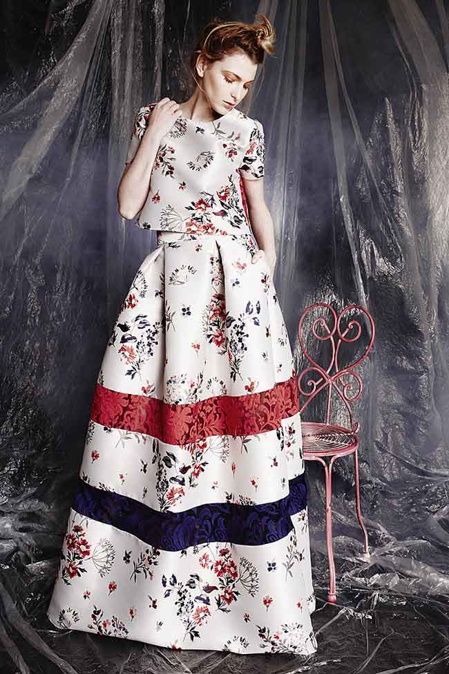 Bluza scurta din stofa cu imprimeu floral Elena Perseil imagine 3