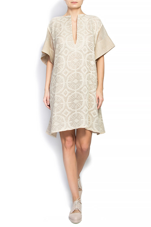 Crochet-paneled linen-blend dress Daniela Barb image 0