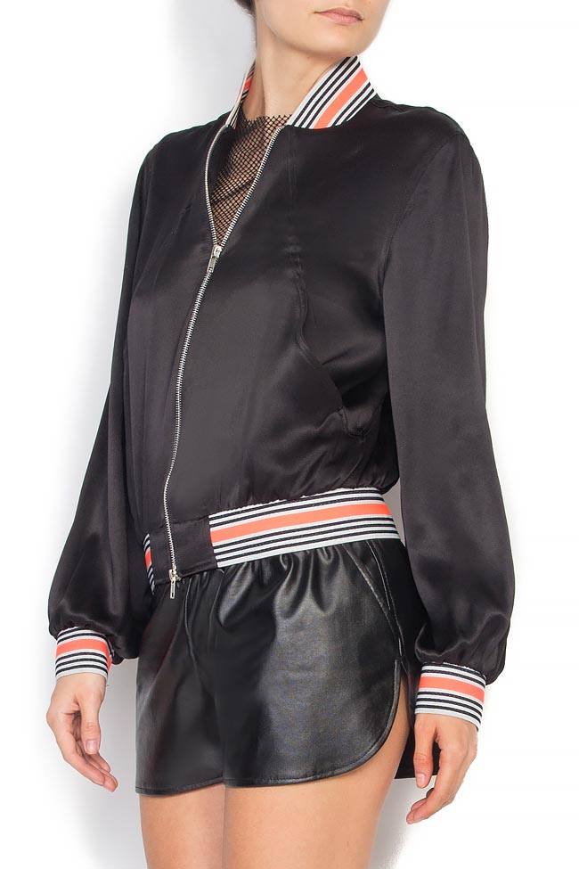 Cropped-sleeved silk bomber jacket Cloche image 2