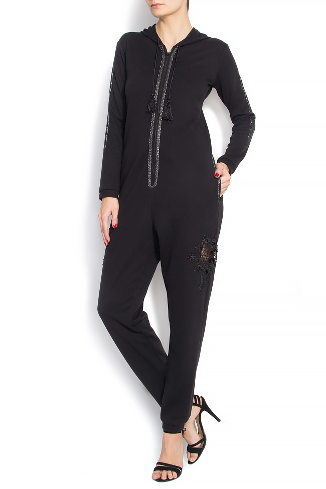 Long-sleeved lace paneled cotton jumpsuit Elena Perseil image 0