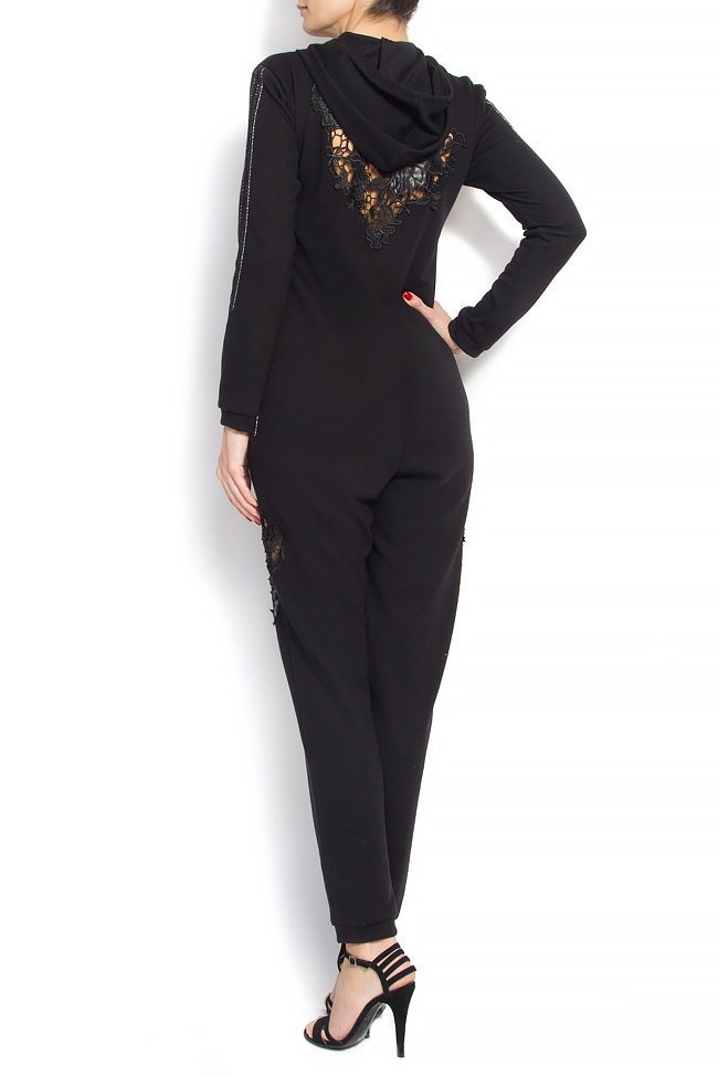 Long-sleeved lace paneled cotton jumpsuit Elena Perseil image 2