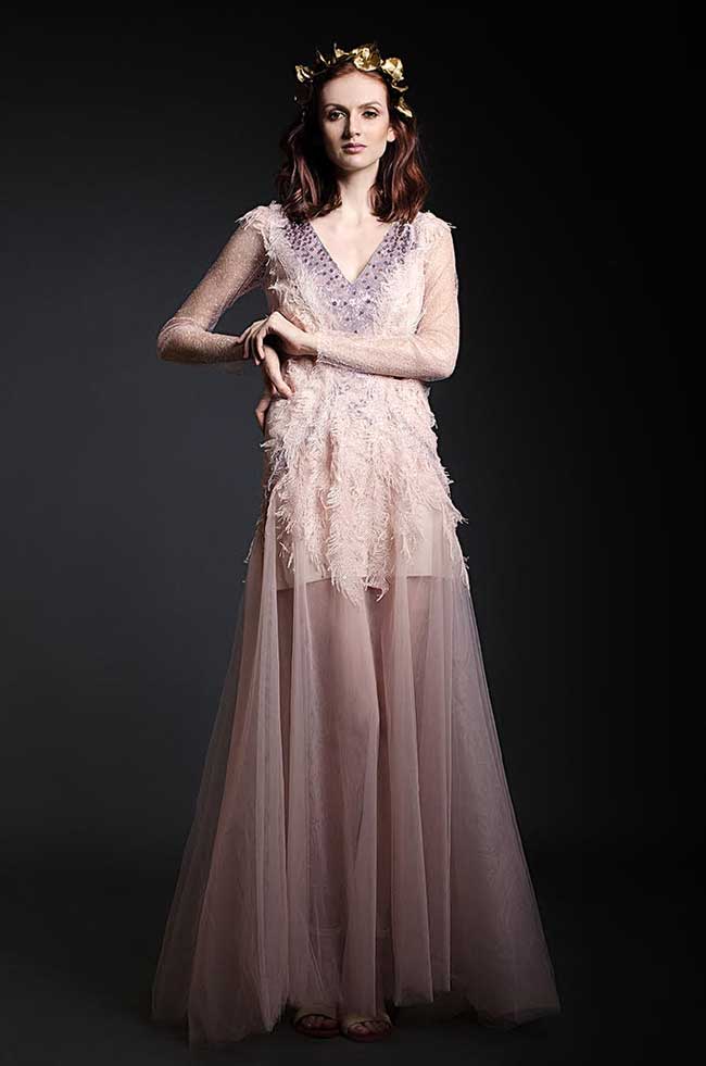 Maxi dress with hand made lace and crystals applications Simona Semen image 3
