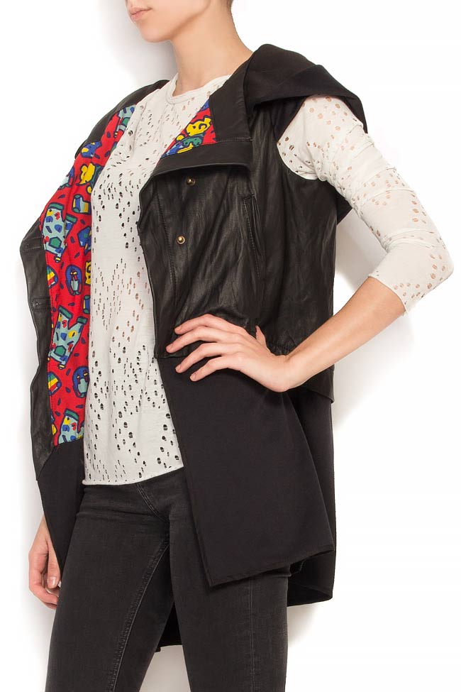Leather and crepe vest with hood Edita Lupea image 1