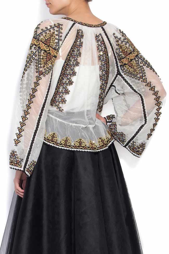 Hand-embroidered folk tulle blouse  Izabela Mandoiu image 2